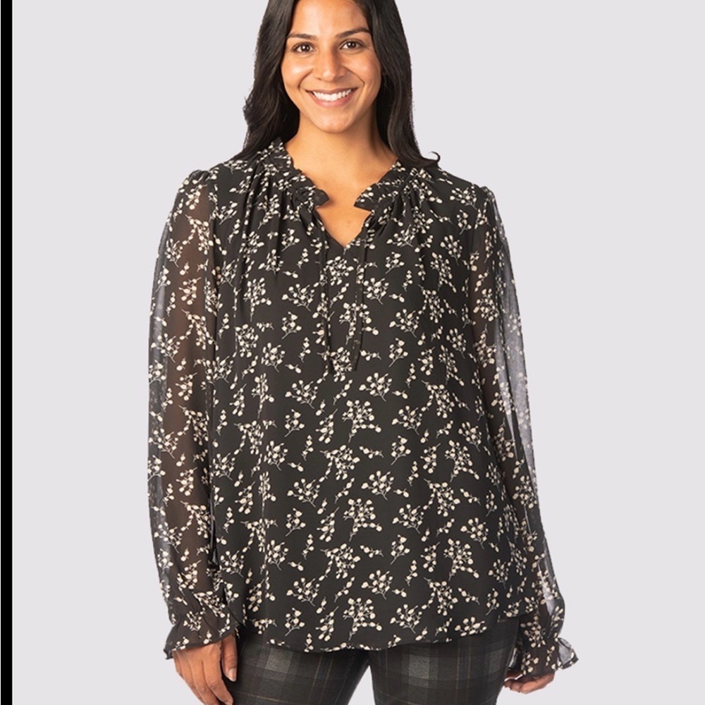 Daniel Rainn Black and White Floral Blouse size S EUC